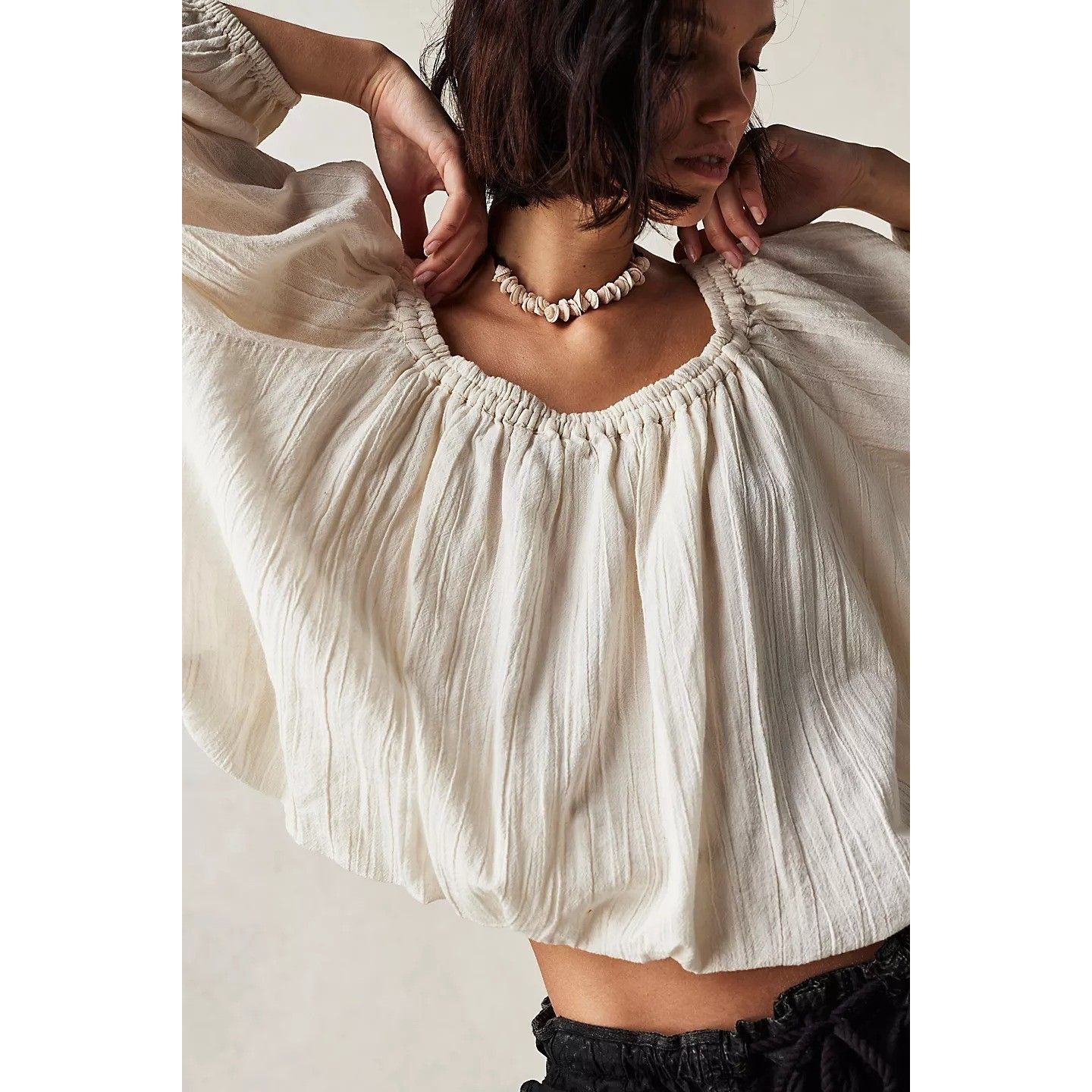 Free People Free Est All About The Bubble Tee Cropped Blouse Top Xs 285799